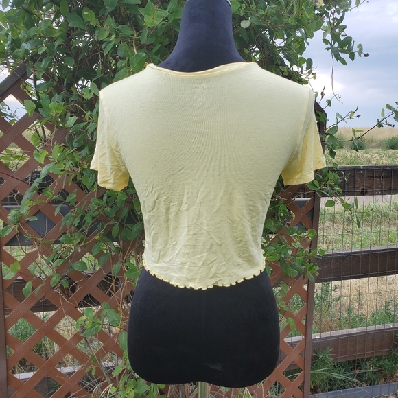 Pacsun Basics Lettuce Hem Crop Top Size Medium Pale Yellow EUC - Picture 13 of 14